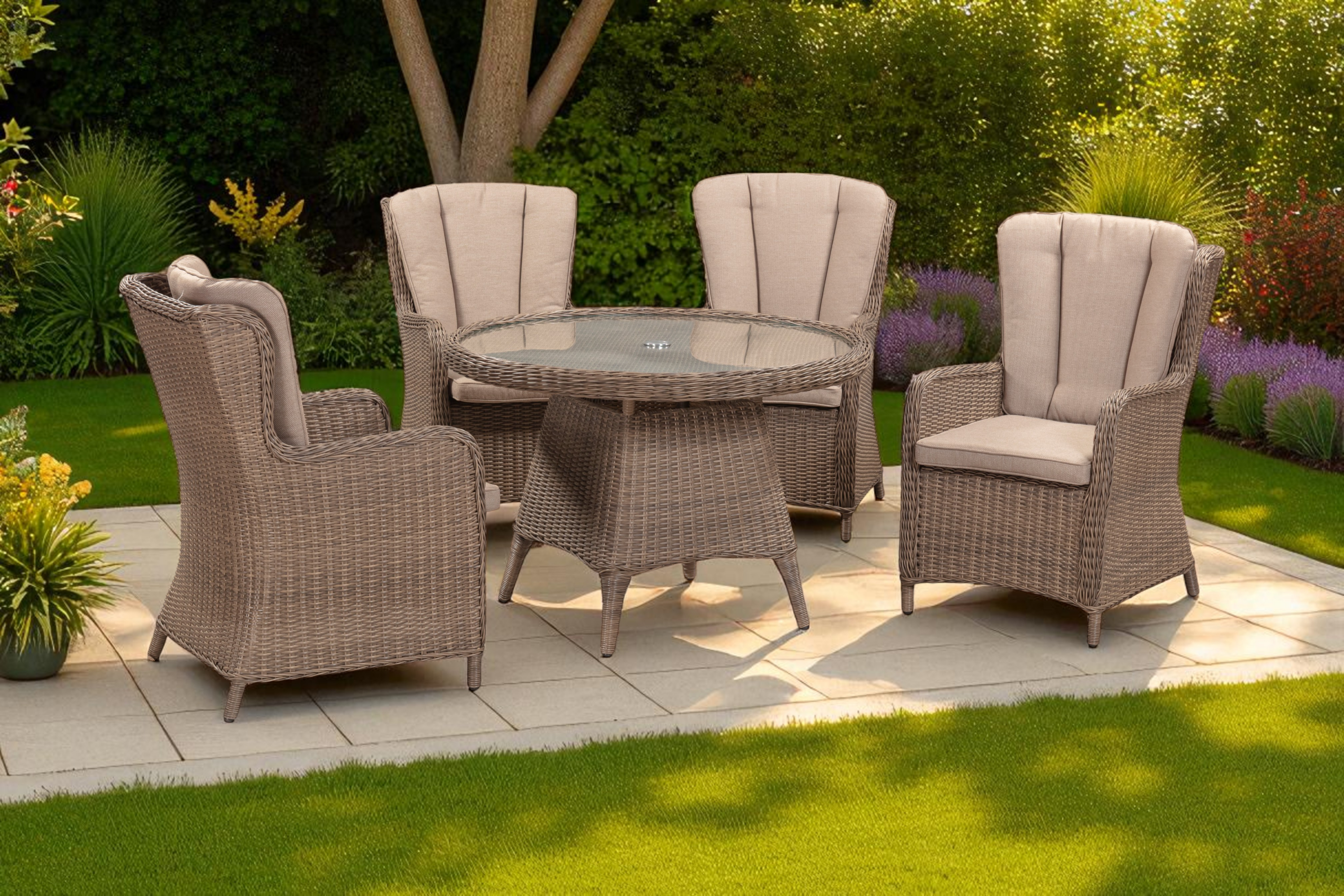 Ezra 4 Seater Dining Set (4 x High back Armchair/110cm Table)