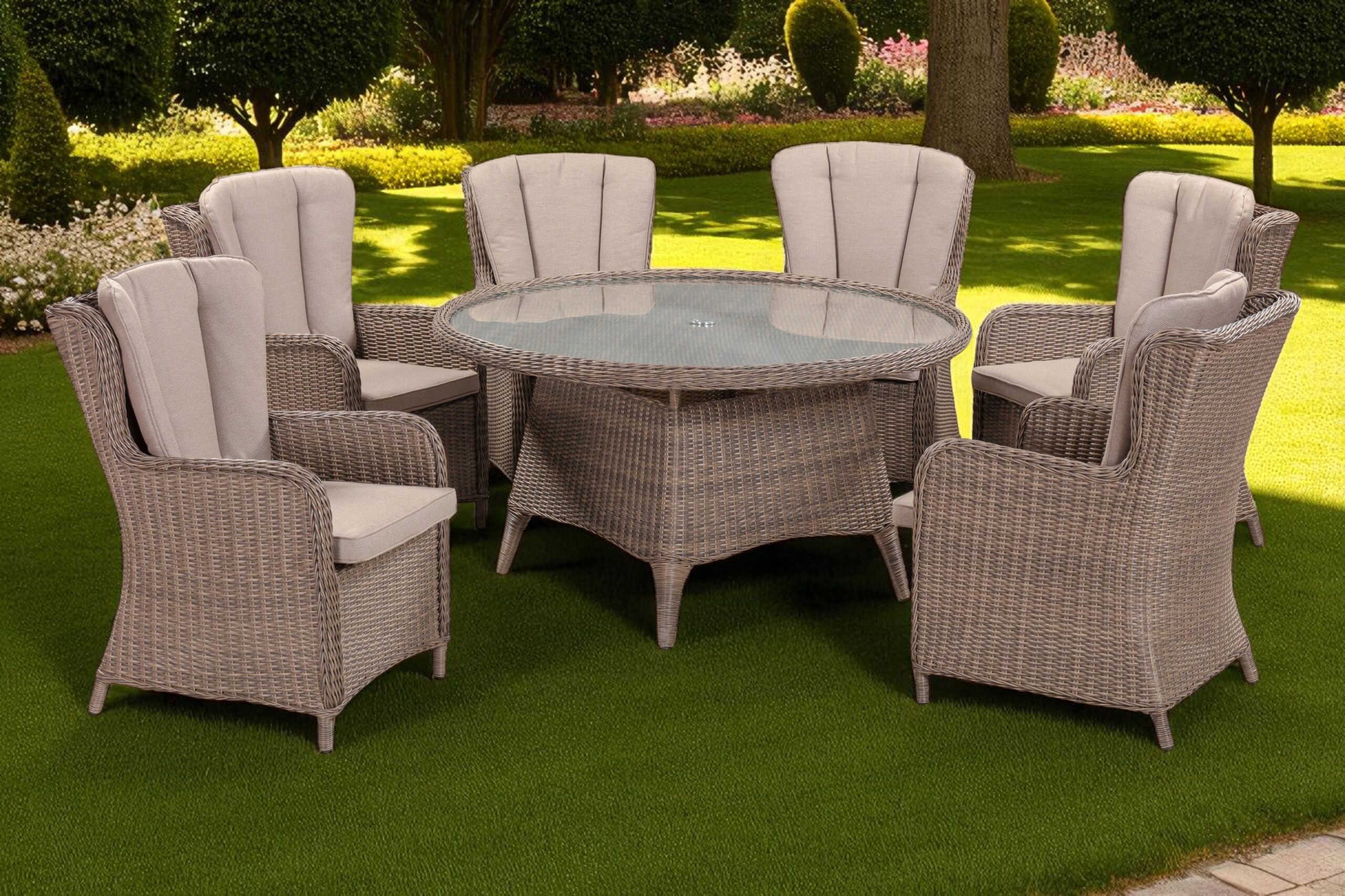 Ezra 6 Seater Dining Set (6 x High back Armchair/140cm Table)